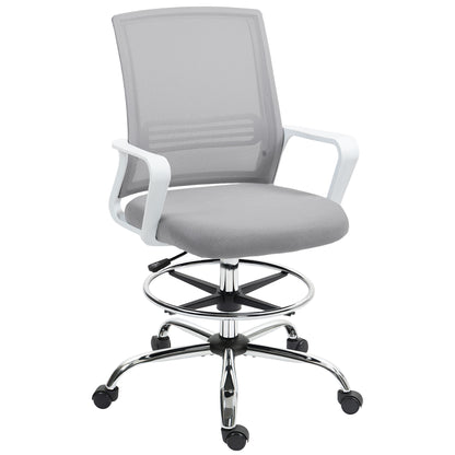 Draughtsman Chair, Mesh Drafting Chair, Ergonomic Office Chair with Lumbar Support, Adjustable Foot Ring, Grey