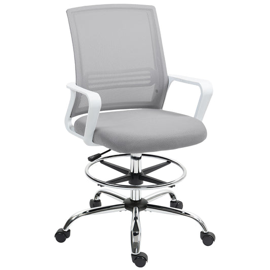 Draughtsman Chair, Mesh Drafting Chair, Ergonomic Office Chair with Lumbar Support, Adjustable Foot Ring, Grey