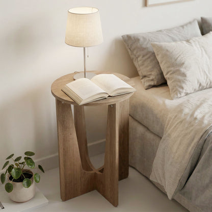 End Table Compact Round Side Table with Curved Legs in Coffee Wood Effect