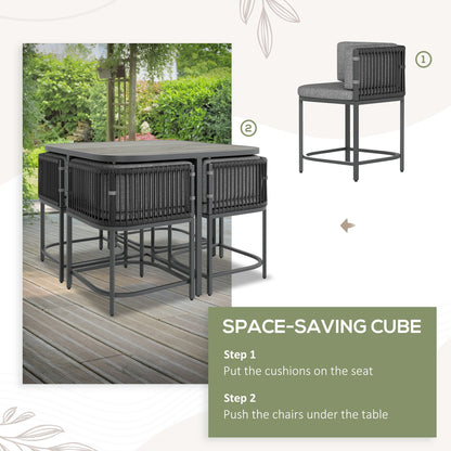 Outsunny 4-Seater Rattan Cube Garden Furniture Set with Cushions - Charcoal Grey