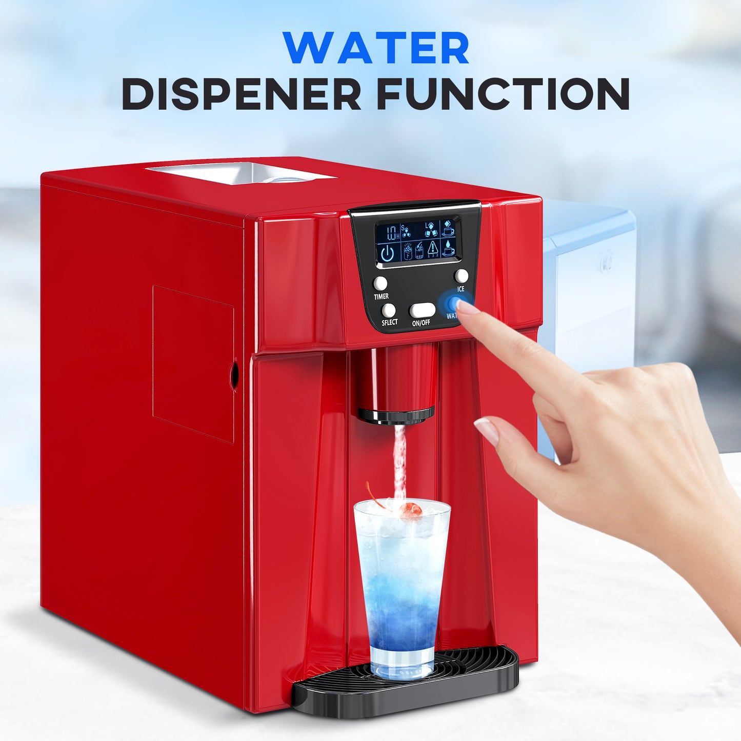 3L Ice Maker Machine and Water Dispenser, 12kg in 24H, 2 Sizes 9 Ice Cubes Ready in 6-10 Mins Ice Machine, Red