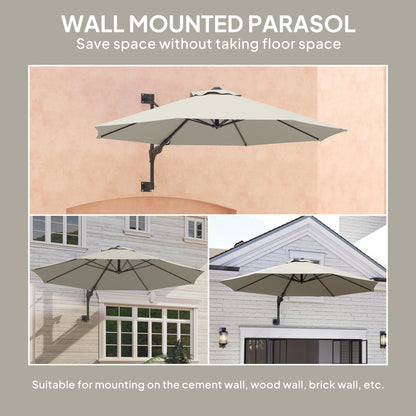 Outsunny 3(m) Wall-Mounted Parasol Shade, with Handle - Light Grey / Khaki / Orange
