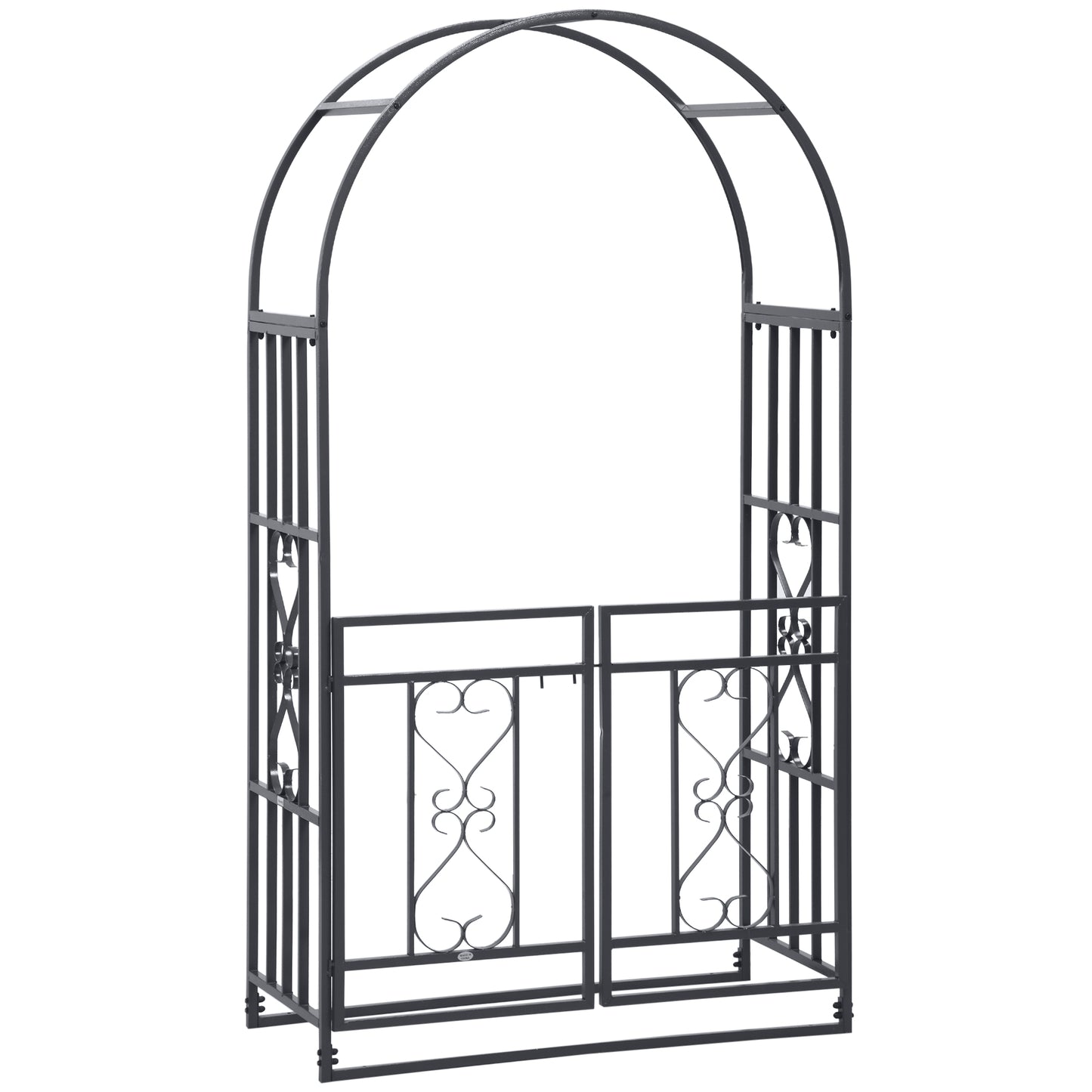 Outdoor Garden Arch with Double Gates, Metal Garden Arbor for Climbing Plants, Roses, Vines, Wedding Arch for Outdoor, 114L x 50W x 206H cm