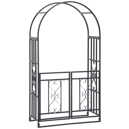 Outdoor Garden Arch with Double Gates, Metal Garden Arbor for Climbing Plants, Roses, Vines, Wedding Arch for Outdoor, 114L x 50W x 206H cm