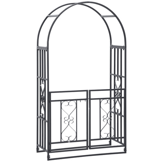 Outdoor Garden Arch with Double Gates, Metal Garden Arbor for Climbing Plants, Roses, Vines, Wedding Arch for Outdoor, 114L x 50W x 206H cm