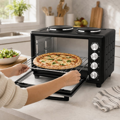 Countertop Mini Oven | Black 36L & 46L Electric Cooker with Dual Hotplates, Convection & Rotisserie