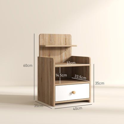 Multi-Storage Bedside Table - White/Wood-Effect