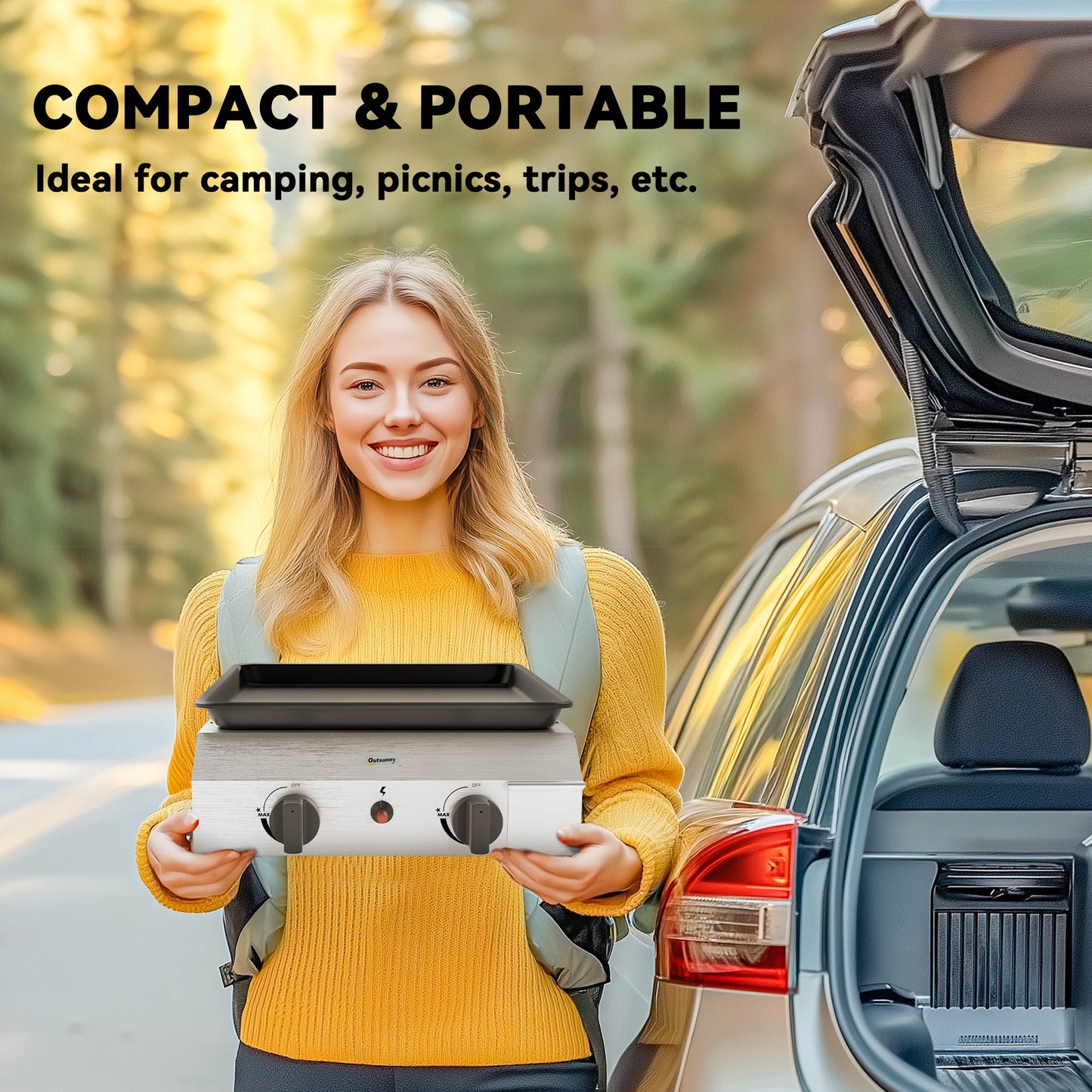Outsunny Two Burner Portable Gas Grill Portable For Camping Outdoor Cooking