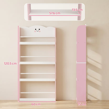 4-Tier Kids Wall-Mounted Bookshelf | Cotton Candy Theme | MDF & Pine | Anti-Tip | 3+ Years | Pink & White
