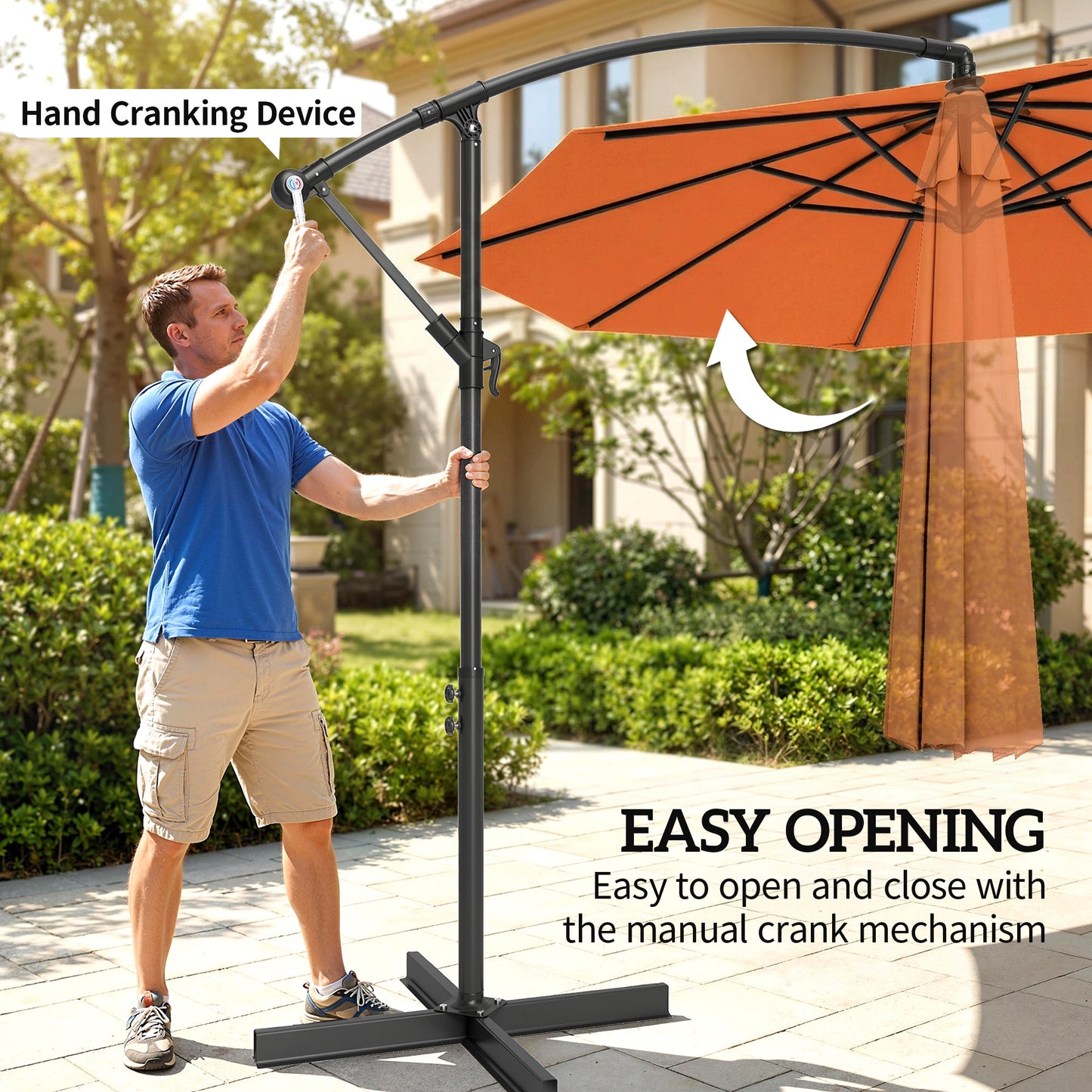 3m Cantilever Parasol | Crank Handle | Tilt Adjustment | 180gsm Polyester Canopy | 8 Ribs | Φ48mm Steel Pole | Cross Base Included | 2.95m Diameter | Orange