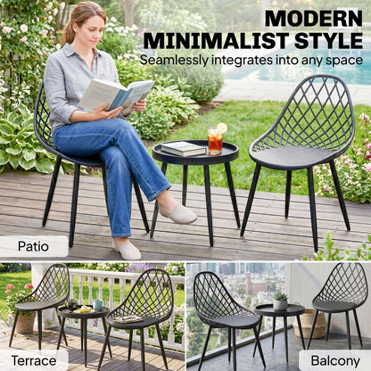 3-Piece Outdoor Bistro Set | 2 Chairs & Round Table | PP Mesh Backrest | Reinforced X-Frame | Anti-Rust Metal Legs | Adjustable Footpads | 120kg Chair Capacity | Garden & Balcony | Black