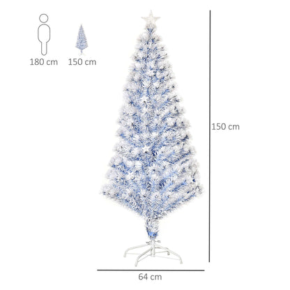 Artificial Fibre Optic Christmas Tree Seasonal Decoration w/ 20 LED Lights Pre-Lit Easy Store White Blue 5FT