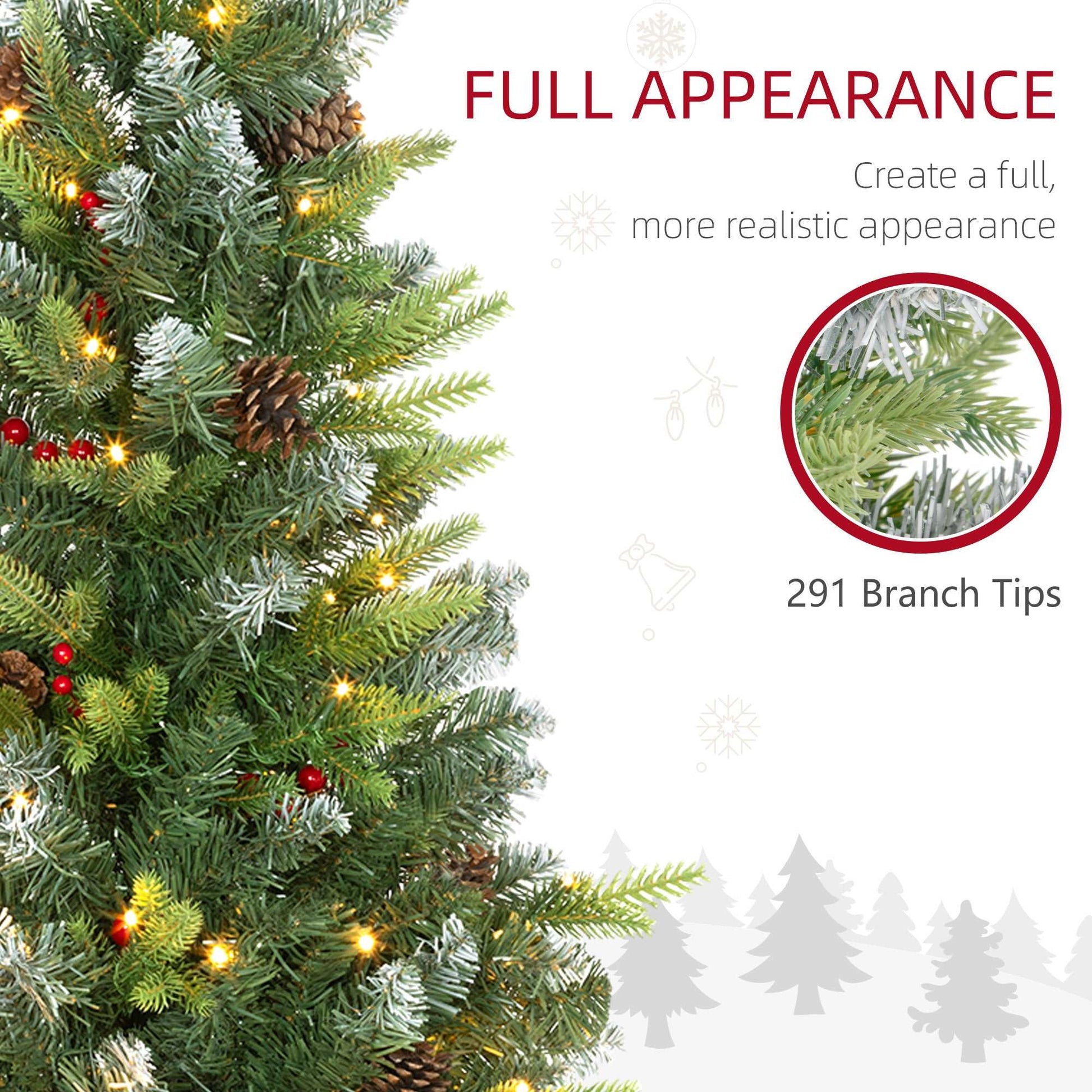 2 Pieces 3ft Prelit Artificial Christmas Tree with LED Light and 291 Tips, Concrete Base, For Tabletop with Pine Cones and Red Berries