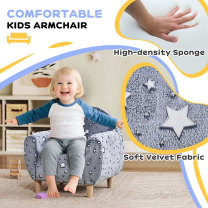 AIYAPLAY Kids Armchair, Glow in the Dark Chair with Star Design for Bedroom, Playroom, Kids Room, Grey / Pink