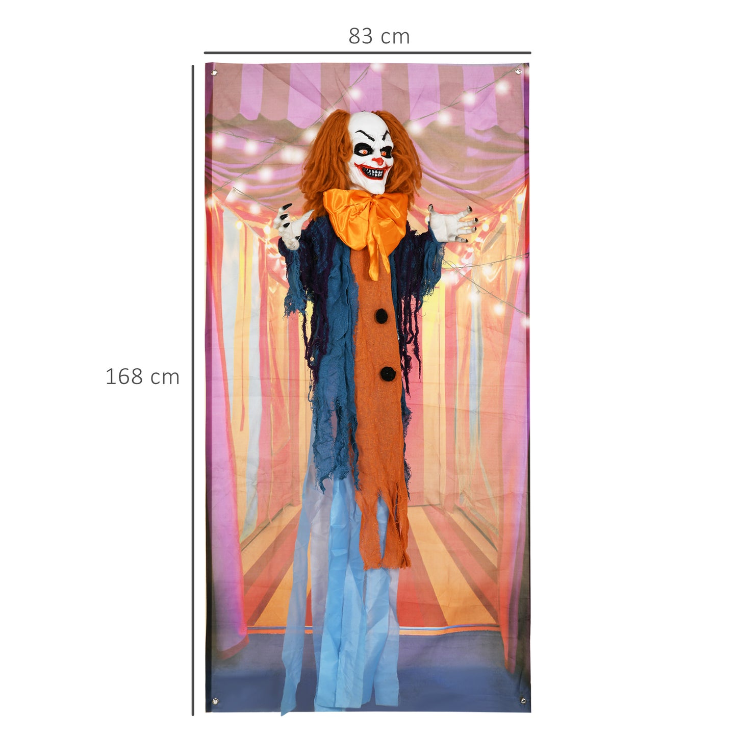 168 cm Life Size Halloween Animated Standing Circus Clown with Red Light Up Eyes, Sound Activated Moving Arms & Body, Scary Clown Halloween Decorations, Battery Operated, Indoor Party Props