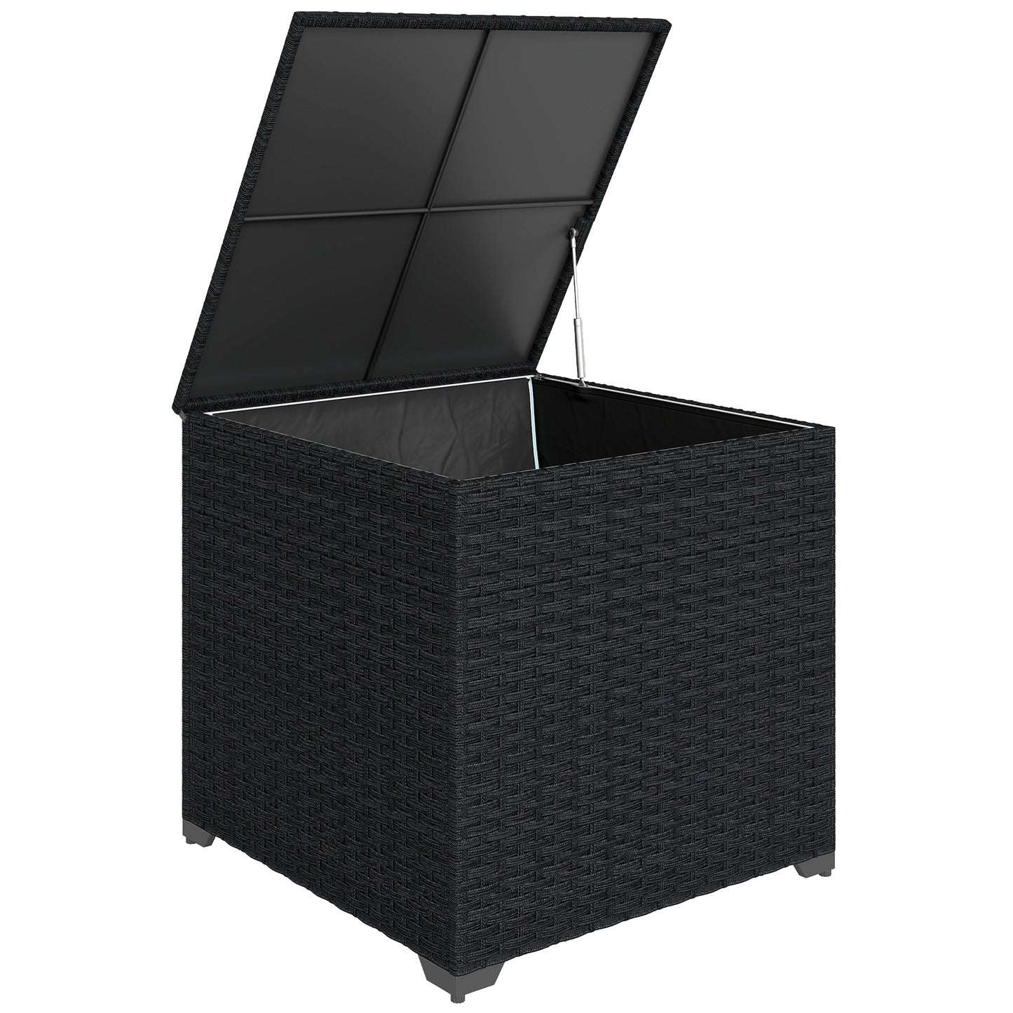 253L Rattan Garden Storage Box | Gas-Assisted Lid | Zipped Liner | Adjustable Feet | 50kg | Black