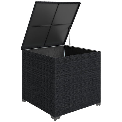 253L Rattan Garden Storage Box | Gas-Assisted Lid | Zipped Liner | Adjustable Feet | 50kg | Black