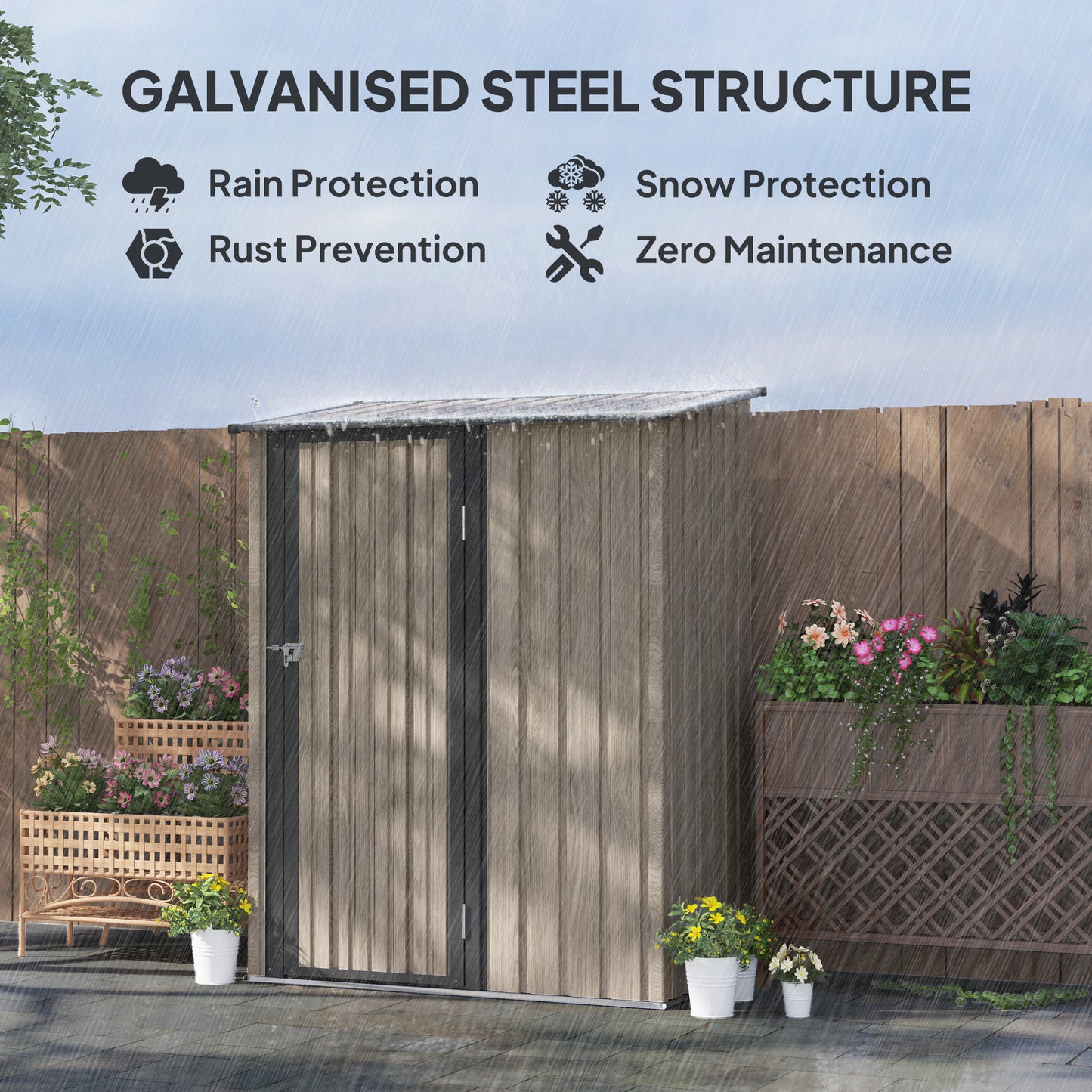 Outsunny 5ft x 3ft Metal Garden Storage Shed, Outdoor Tool Shed with Sloped Roof, Lockable Door for Tools, Equipment, Light Grey