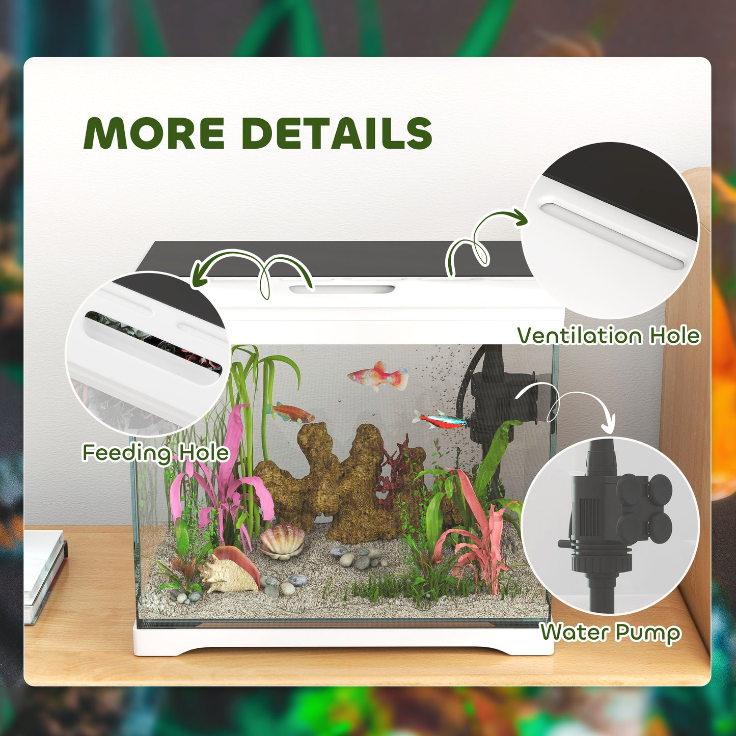 PawHut 17L Glass Fish Tank with Filter System, LED Light, Water Pump, for Betta, Goldfish, Shrimps, White