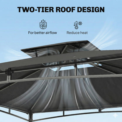 3x3m Garden Gazebo | Double-Tier Roof | UPF 50+ Waterproof | Rust-Resistant Metal Frame | 6-8 People | Dark Grey