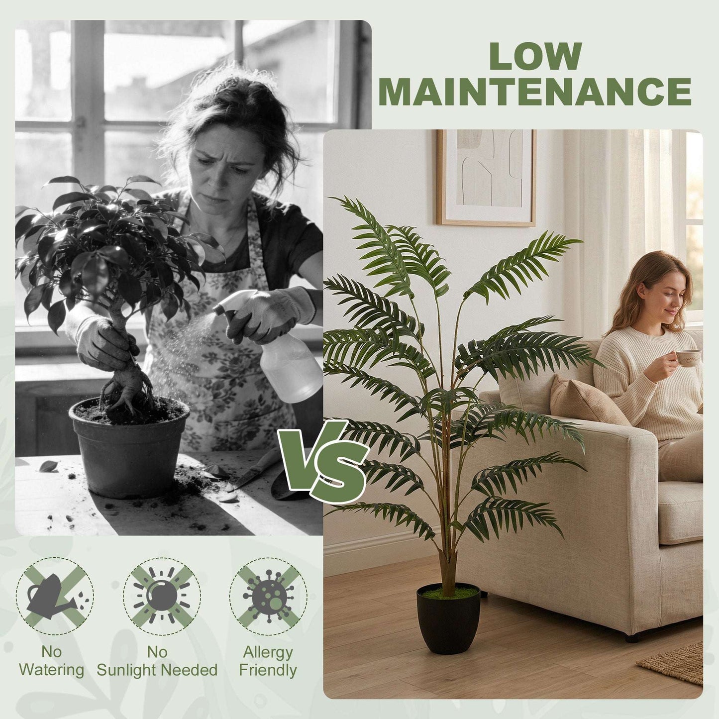Artificial Fern Tree | 120cm | 20 PEVA Fronds | Soft-Touch | Shapeable Stems | Cement Pot | Soil Effect | No Maintenance | Green