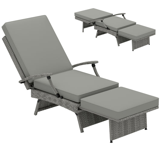 Outsunny 80° Reclining Rattan Lounger - Grey / White Beige