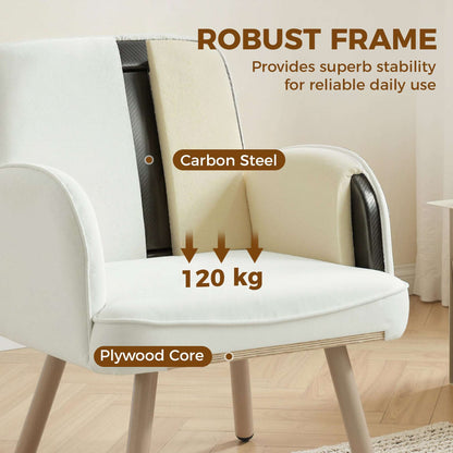 Velvet Upholstered Accent Armchair | 12.5cm Pocket Spring Seat | Carbon Steel Frame | Adjustable Feet | 120kg Capacity | 64x64x79.5cm | Cream