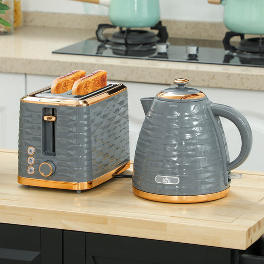 3000W 1.7L Rapid Boil Kettle & 2 Slice Toaster, Kettle and Toaster Set with 7 Browning Controls and Crumb Tray, Grey / Black