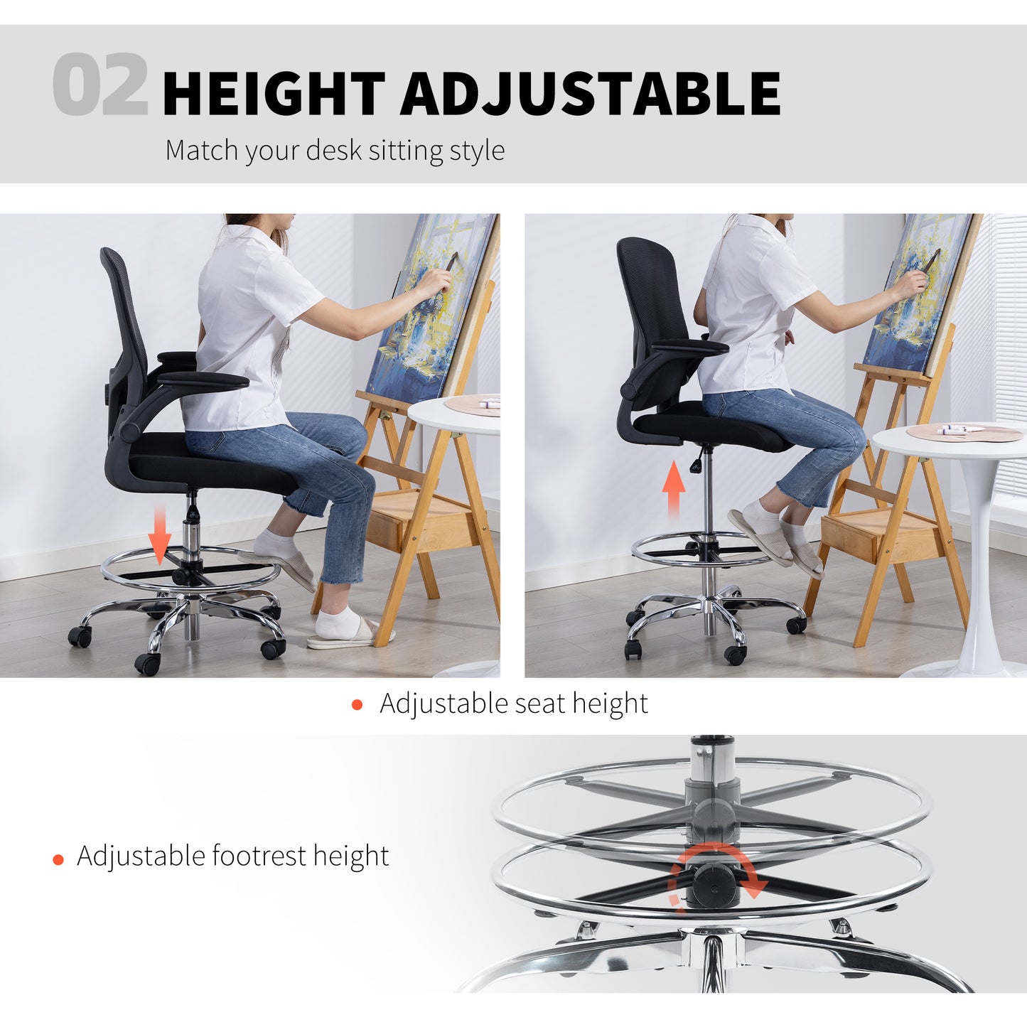 Draughtsman Chair, with Adjustable Lumbar - Black / Charcoal Grey