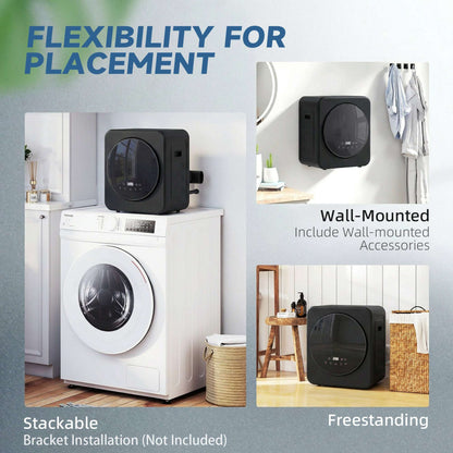 Vented Tumble Dryer, 4 kg Front Tumble Dryer with Stainless Steel Tub, 800W Compact Freestanding Black
