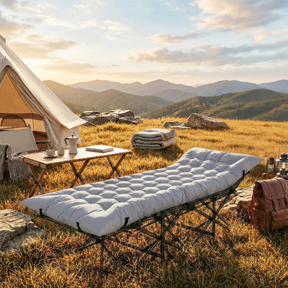 Foldable Camping Sleeping Mat | 8cm PU Foam | 200x80cm | Splash Proof Quilted | Elastic Straps | Flame Retardant | 200kg | Light Grey