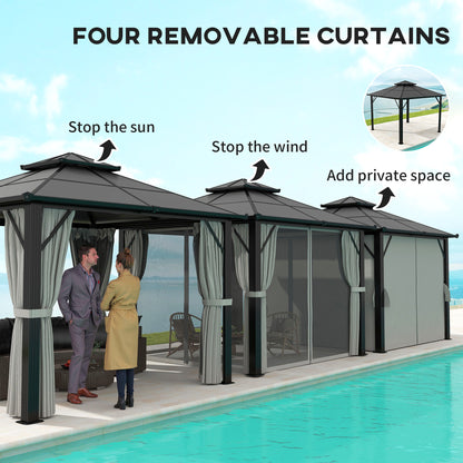 3 x 3(m) Hardtop Gazebo Canopy with UPF30+ Double Polycarbonate Roof, Aluminium Frame Garden Gazebo Permanent Pavilion for Patio, Deck, Grey