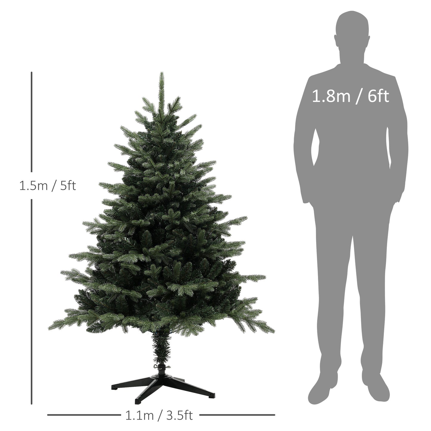 5ft Artificial Spurce Christmas Tree with 1121 Branch Tips and Foldable Steel Base, Realistic Hinged Xmas Tree, Holiday Décor for Home Office, Green