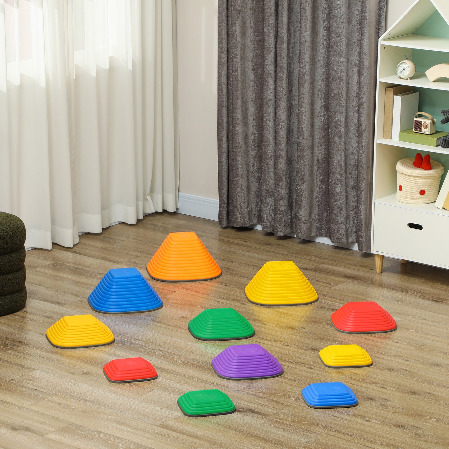 AIYAPLAY Balance Stepping Stones for Kids, 11 Piece Non-Slip Stackable River Stones, Obstacle Courses for Balance & Motor Skills