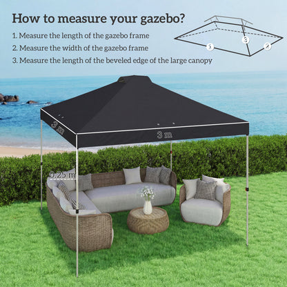 3x3m Gazebo Roof Replacement Canopy | UV50+ Waterproof | 210D Silver-Coated Oxford Fabric | Double Vented | 8 Drainage Holes | Hook & Loop | Fits 3x3m Straight-Leg Frames | Black