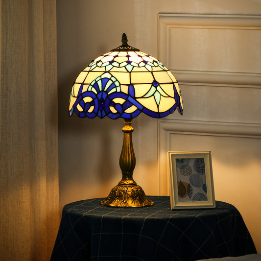 Stained Glass Table Lamp, Handmade Antique Style Bedside Lamp for Bedroom, Living room, Home, Nightstand, Decorative Night Light, Blue