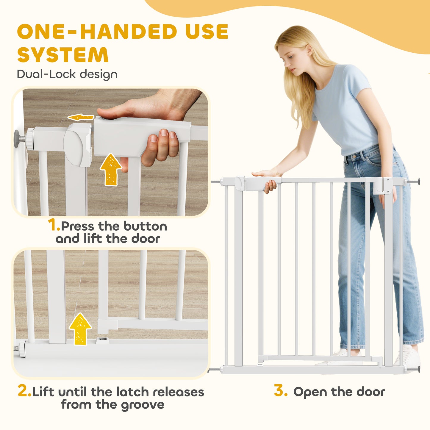 Baby Gate, Pet Safety Gate Pressure Fit, 76-82cm Wide with Two-Way Open, One-Hand Opening