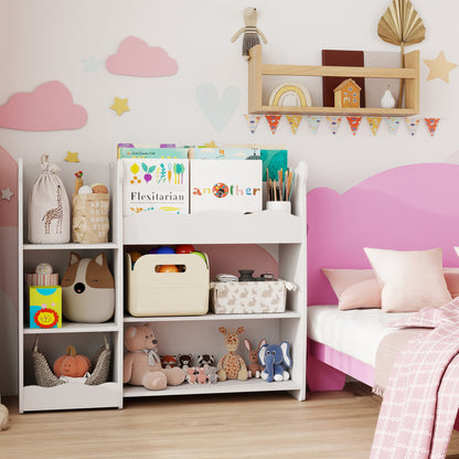 Kids Toy Storage Unit & Bookshelf – Bear Design, Sectioned Shelves, 79cm Child-Height, MDF, For Bedroom, Nursery & Playroom – White