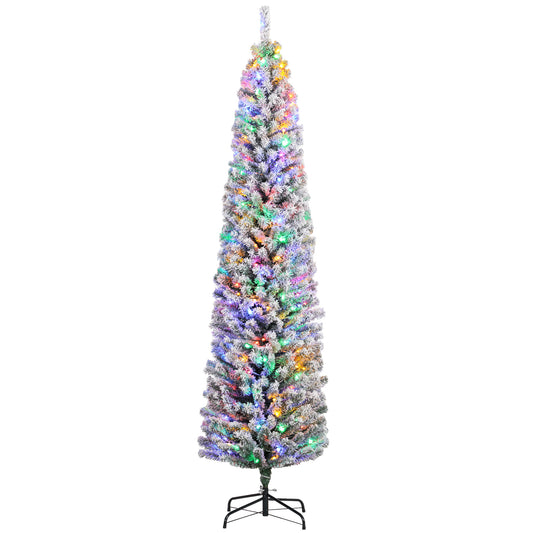 7' Artificial Prelit Christmas Trees Holiday Décor with Colourful LED Lights, Flocked Tips, Berry, Pine Cone