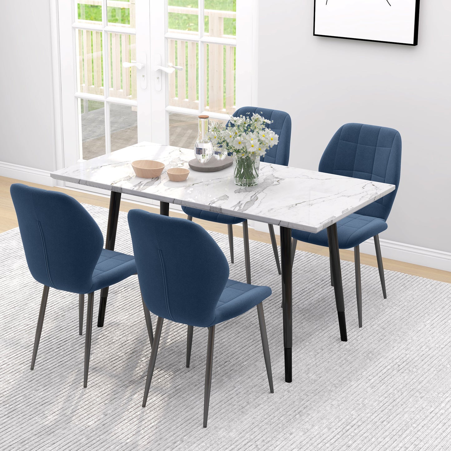 Set of Four Flannel Relaxed Tub Dining Kitchen Chairs - Dark Blue
