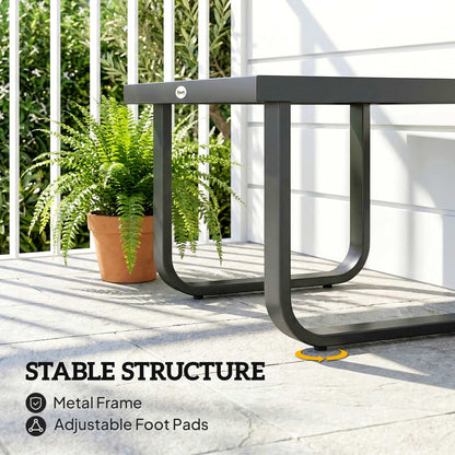 Outdoor Garden Coffee Table | Tempered Glass Top | Powder Coated Metal Frame | Adjustable Feet | 45x45x33cm | 30kg | Black