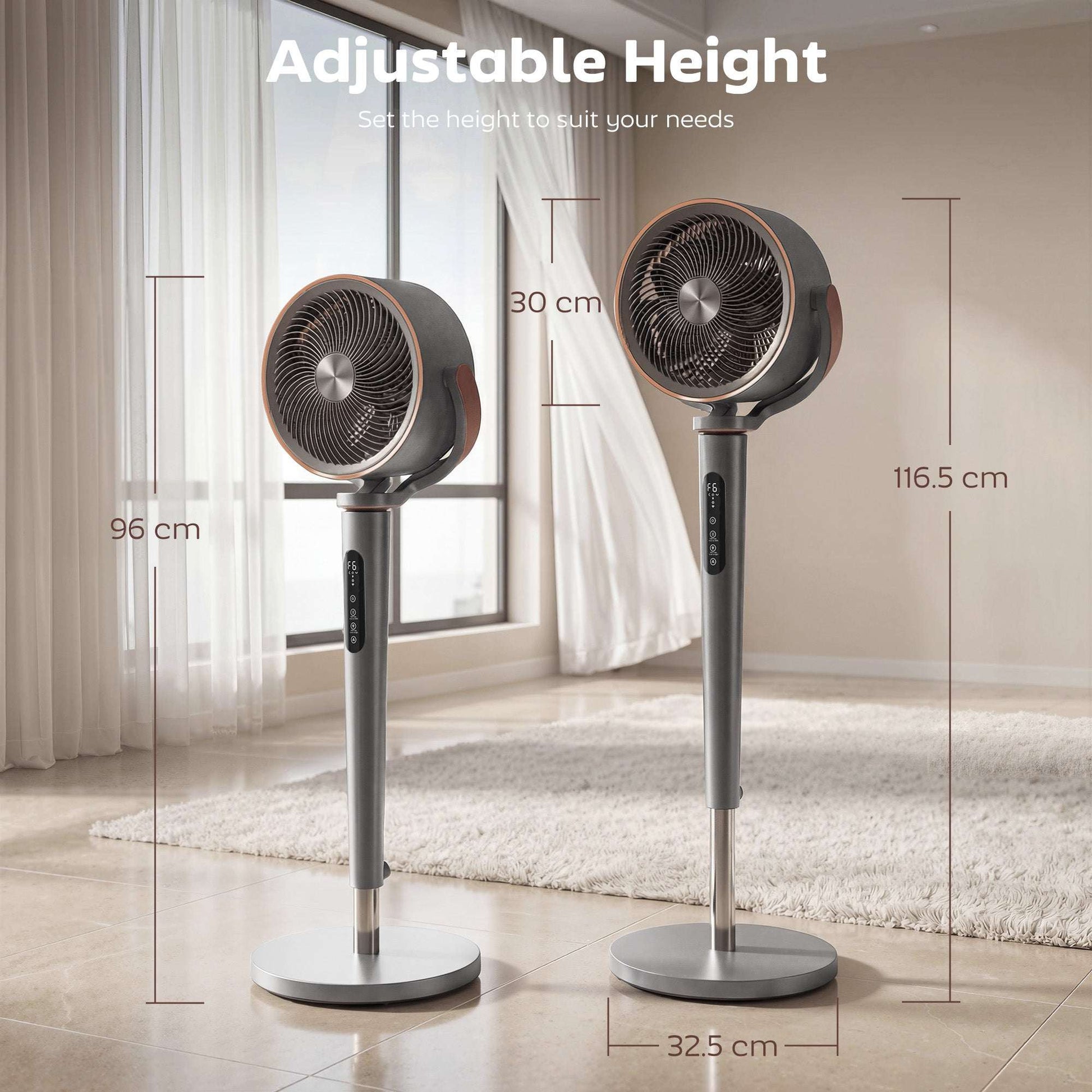BLDC Pedestal Air Circulator Fan | 20dB Sleep Mode | 717 CFM | 12 Speeds | 3D Oscillation 70°+90° | Night Light & Aromatherapy | Washable Grill | 5m Remote | 12H Timer | 50W | 116.5cm | Grey