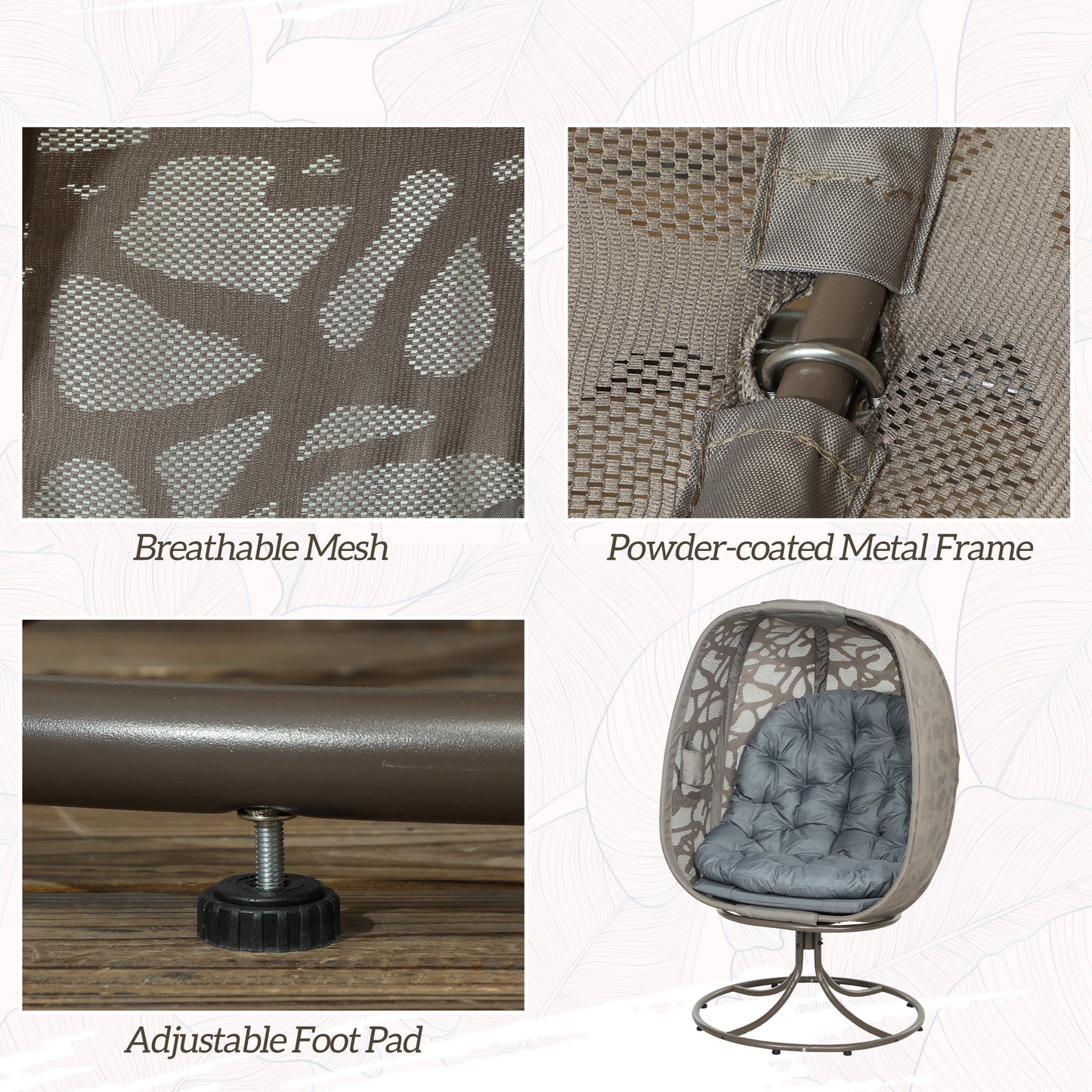 Swivel Egg Chair with Cushions, Foldable Basket Seat and Metal Frame, Indoor Outdoor Lounge Chair for Balcony, Patio and Living Room