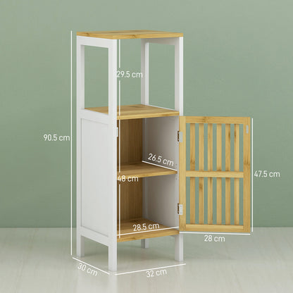 Bamboo-Blend Retro Vintage Style Cut-Out Bathroom Storage Unit, with Cupboard