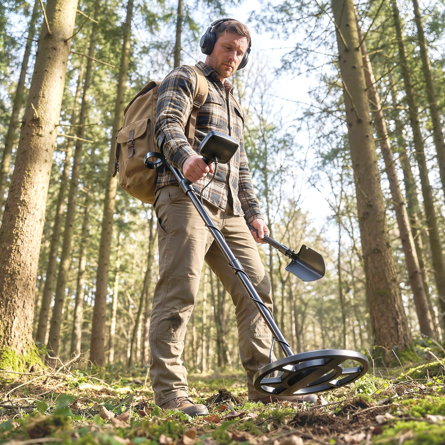 Outsunny Metal Detector for Adults, IP68 Waterproof Search Coil with LCD Display, 5 Modes Gold Detector with Carry Bag, Shovel