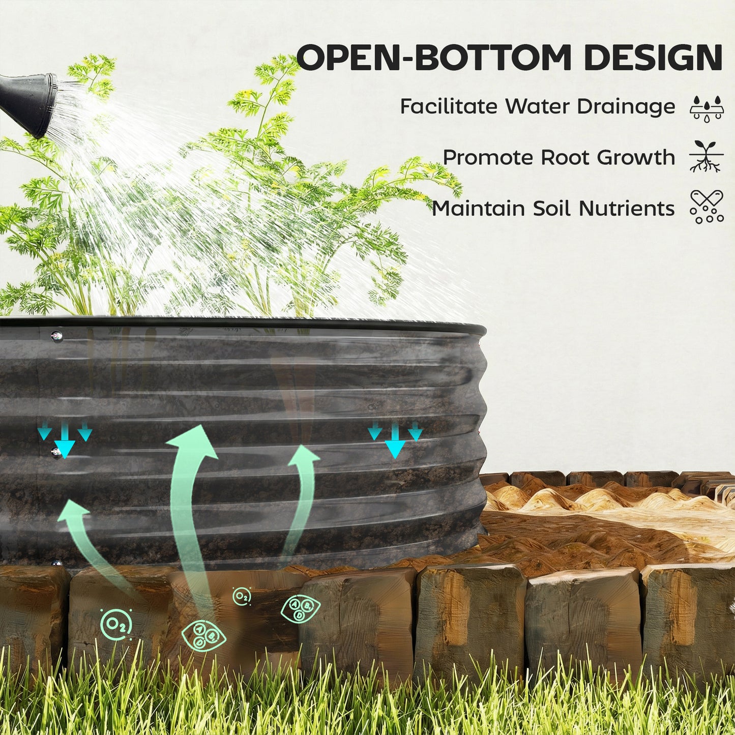 Flexible Galvanised Steel Raised Garden Bed | Safety Rubber Edging | Open Bottom | Configurable Round Oval or Oblong | 180x90x30cm | For Flowers Herbs & Succulents | Dark Grey