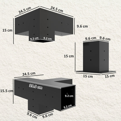 12 Piece DIY Pergola Bracket Kit | 3-Way & 4-Way Corner Brackets | Post Bases | Precision-Welded Powder-Coated Metal | Expansion Screws Included | Fits 9.6cm Lumber | Black