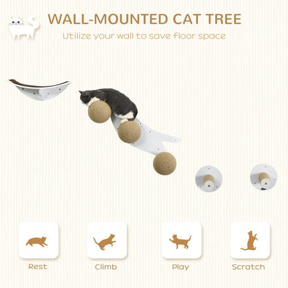 PawHut Cat Training Wall Furniture, With Curved Platforms, Scratching Posts
