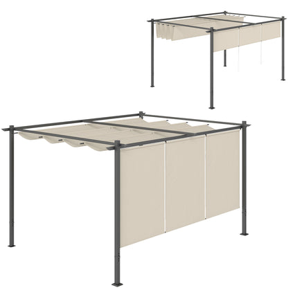 3 x 4m Metal Pergola with Retractable Roof and Roller Shade, Wall-Mounted or Free Standing Garden Gazebo Canopy Pergola Kit, UPF30+ Sun Shade