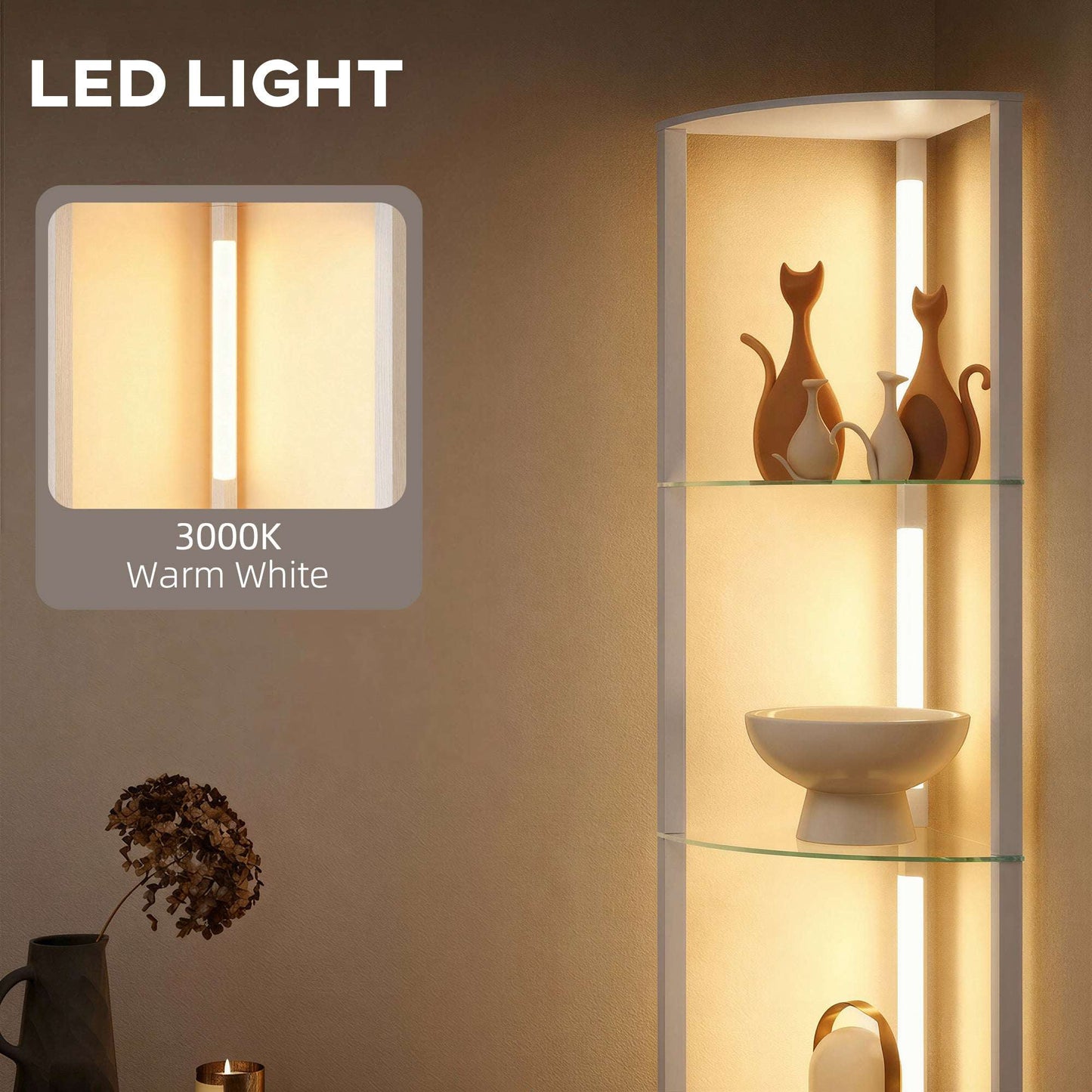 LED Floor Lamp with 5 Shelves | 3 Brightness Levels | Foot Switch | 20W 3000K | Frosted Glass Tiers | 162cm | Grey